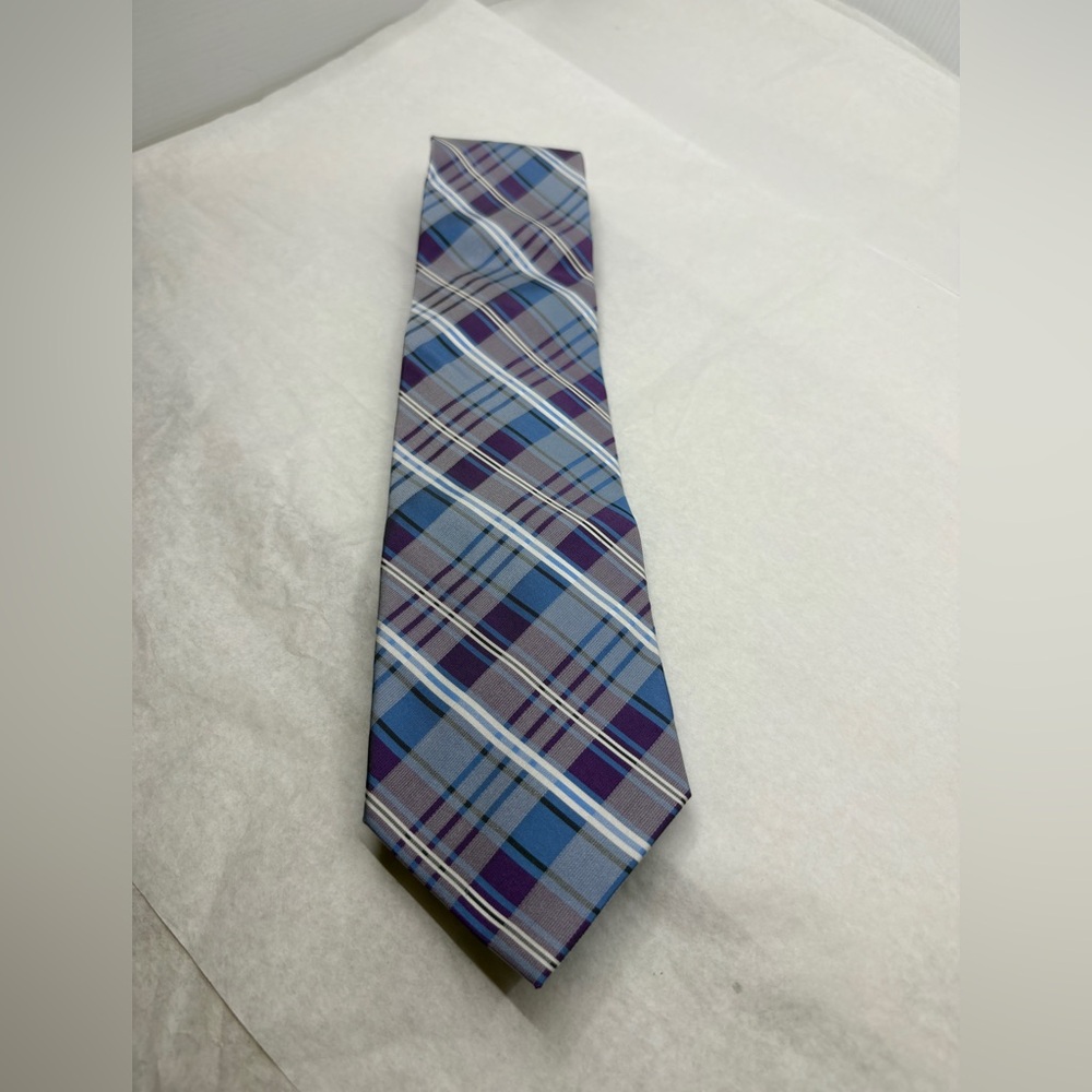 Stafford Tie Gray Purple Plaid Silk